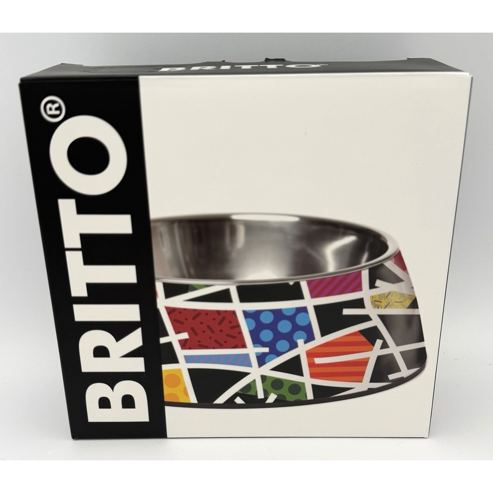 ROMERO BRITTO Pet Dog & Cat Bowl Food Water New Geometric Pop Art Multi Colored